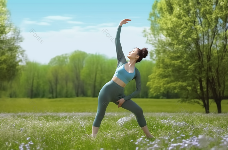 绿色做瑜伽的青年女性小清新摄影图,高清,摄影图,摄影图片,图片大全,摄影图免费下载